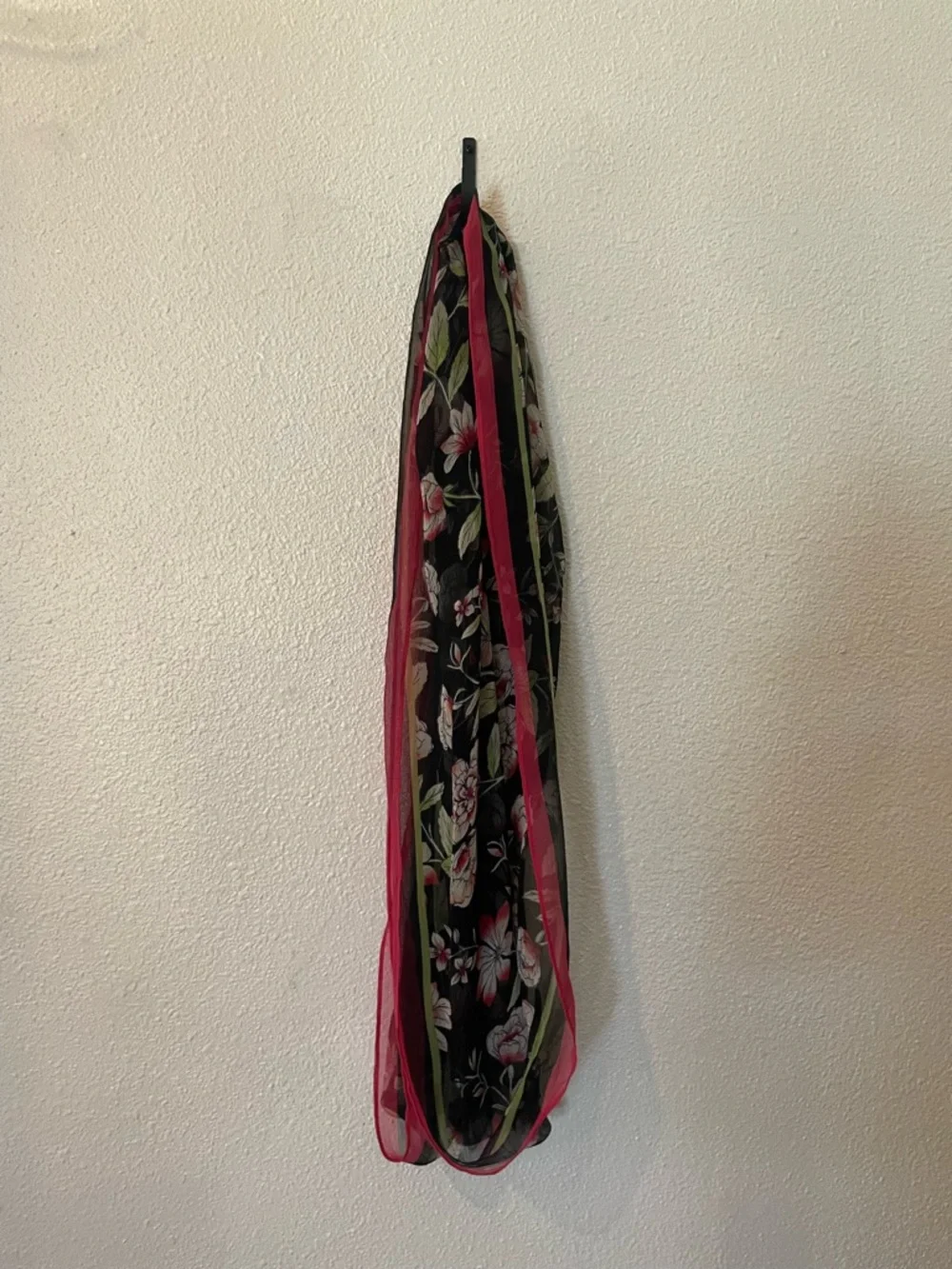 J. Jill Black Floral Lightweight Scarf with Pink and Green Accents